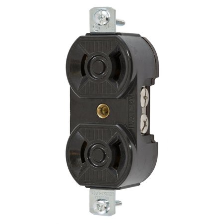 HUBBELL WIRING DEVICE-KELLEMS Locking Devices, Twist-Lock®, Industrial, Duplex Receptacle, 15A 125V, 2-Pole 2-Wire Non Grounding, L1-15R, Screw Terminal, Black HBL7540